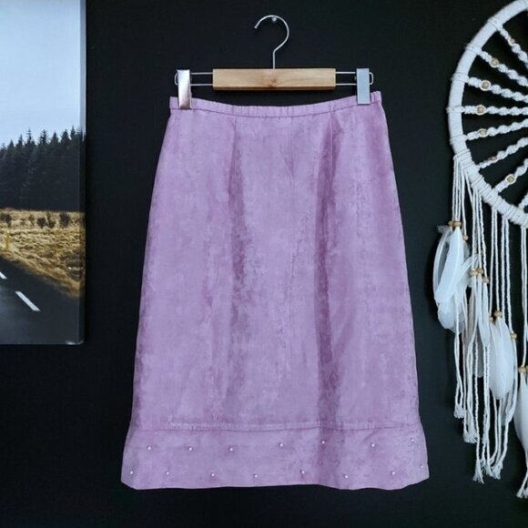 LILAC Faux Suede & Pearls Midi Skirt - Picture 8 of 12